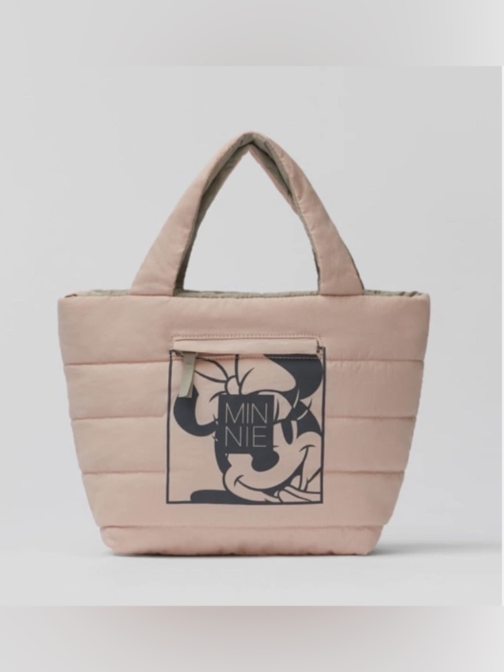 New ZARA Minnie Puffer Tote in Blush Pink reversible with shoulder strap